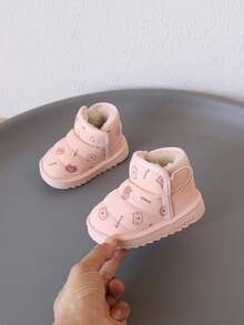 1 Pair Kids Bear Pattern Low-Top Hook & Loop Flat Cute Shoes Suitable For Outings, School, Play, Travel And More[Select Based On Actual Inner Length] - Pink - View 1