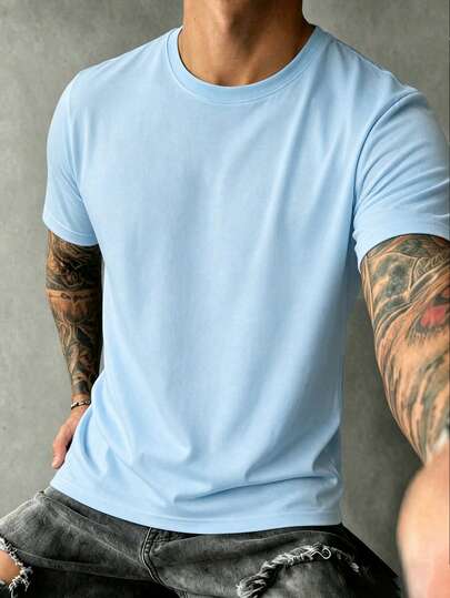 Fathers Day Gift Casual Versatile Comfortable Solid Color Crew Neck Short Sleeve T-Shirt, Summer