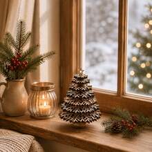 Mini Wooden Christmas Tree With Layered Snowflake Design And Top Star, Tabletop Decorative Ornament For Home And Office, 15cm X 10cm - Multicolor - View 2