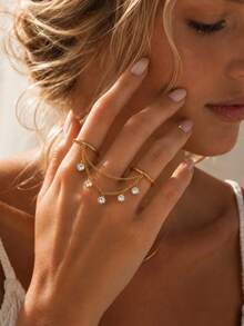 1pc Geometric Double Finger Ring, Integrated Stacked Ring, Multi-Functional Fashion Women's Jewelry - Gold - View 1
