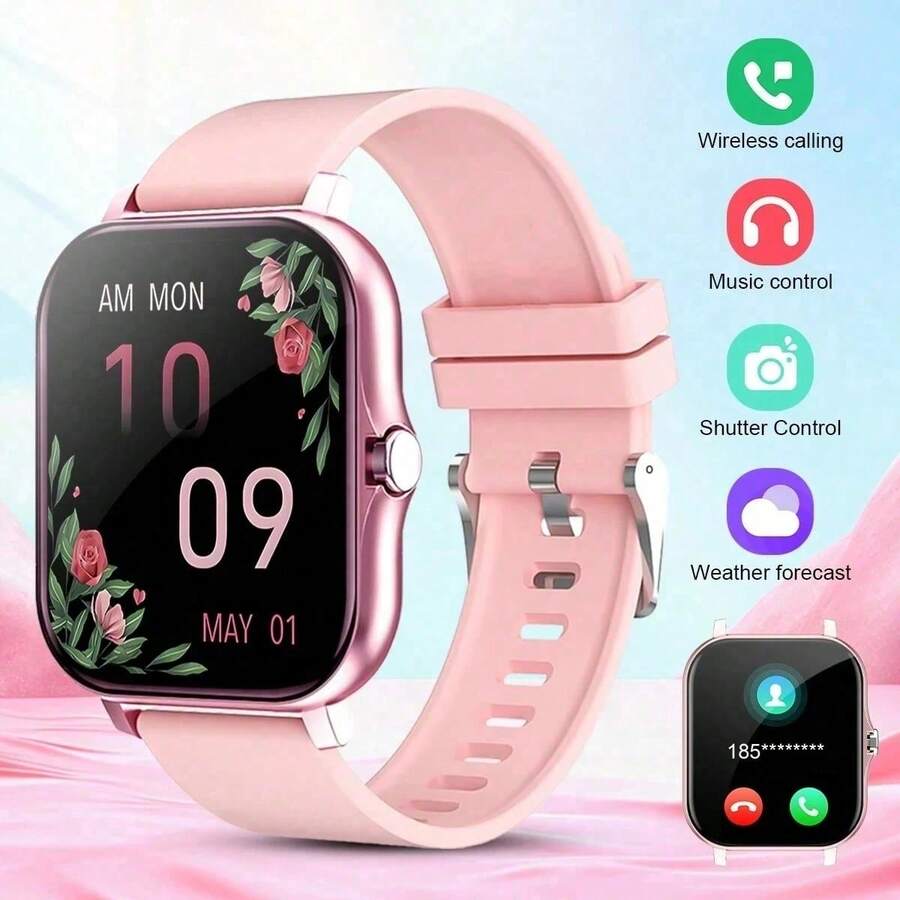 1.83-Inch Full Touch Screen Unisex Smartwatch With The Following Features: Call Answering, Message Alerts, Music Control, Remote Camera, Pedometer, Calorie Tracking, Multiple Sports Modes, Alarm, Call And Message Notifications, Compatible With Android And IOS