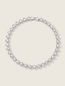 Valisandre 1pc/2pcs/1set Romantic Charming Classic Hip-Hop Style Elegant Sparkling Heart Bracelet Necklace Women's Fashion Jewelry - Love - View 4