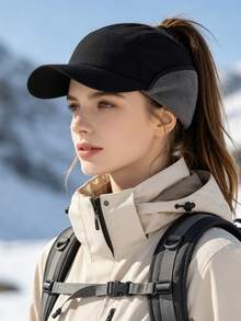 Women's Winter Reflective Fleece Ponytail Cap With Ear Flaps, Baseball Cap, Ponytail Cap, Winter Ski Ear Flaps Knit Warm Windproof Ushanka Hat - Multicolor - View 5