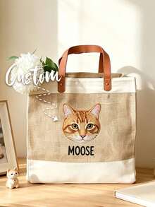 Personalized Pet Photo And Name Tote Bag, Large Capacity Shoulder Bag, Customizable Foldable Personalized Tote Bag Featured With Name Logo Text, Available In Various Colors, Solid Color Large Capacity Shoulder Bag, Suitable For Work, Travel And School, Suitable For Holidays. Ideal Gift For Birthday, Anniversary And Valentine's Day. - Multicolor - View 6