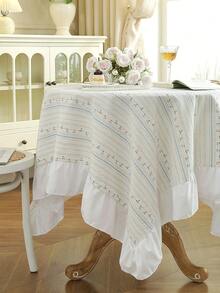 1pc Ruffle Edge Tablecloth, Fresh Country Style, Suitable For Dining Table Decor, Picnic Tablecloth, Holiday Celebration, Wedding Party Gathering, Birthday Banquet, Daily Dining Table, Kitchen And Dining Room Decoration, All Seasons, Home Decor - Multicolor - View 8