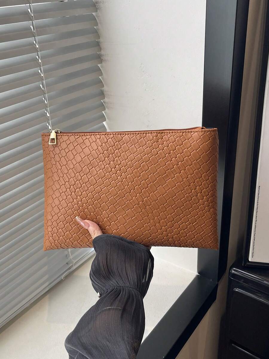 女款休閒手拿包 新款紋理小眾時尚極簡信封包 - 棕色 - 查看 1