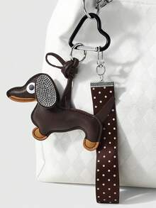 1pc Vintage Dachshund Keychain Polka Dot Heart Rope Pendant Bag Charm - Multicolor - View 3