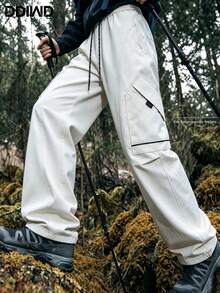Men's Hiking Ski Trekking Outdoor Large Capacity Side Pocket Wide Leg Pants - White - View 3