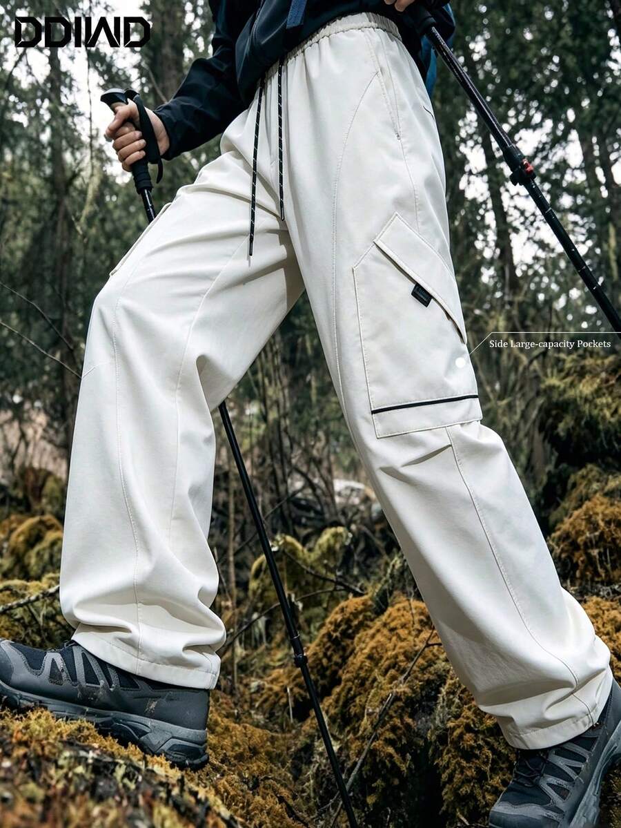 Men's Hiking Ski Trekking Outdoor Large Capacity Side Pocket Wide Leg Pants - White - View 1