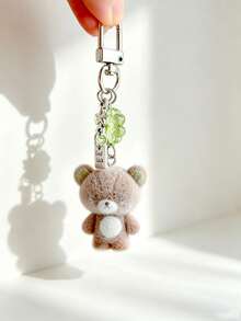 2Bear Keychain Phone Charm,Kawaii Coquette Bag Charm,Flocked Mini Bear Four Leaf Clover Good Luck Star Pendant,Sweet Aesthetic Backpack Key Ring Gift. - Multicolor - View 8