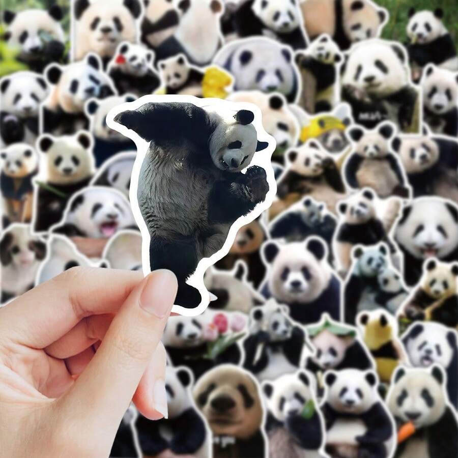Tachimi 61入可愛逼真大熊貓貼紙,創意手帳貼紙,國寶熊貓趣味表情防水裝飾貼紙 - 彩色 - 查看 1