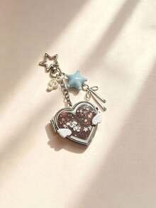 Korean Vintage Love Small Wing Mirror Bag Charm Ins Style Music Note Guitar Pendant Portable Heart-Shaped Y2k Small Mirror Niche Key Chain - Multicolor - View 10