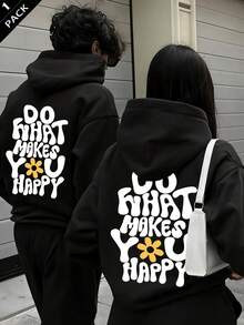 بلوزة نسائية من الصوف الناعم بغطاء رأس، مطبوعة بنص "ما الذي يجعلك سعيدًا" ونمط زهور صفراء، بلوزة سوداء بأكمام طويلة وطباعة خلفية، بأسلوب Y2K - الأسود - مشاهدة 3