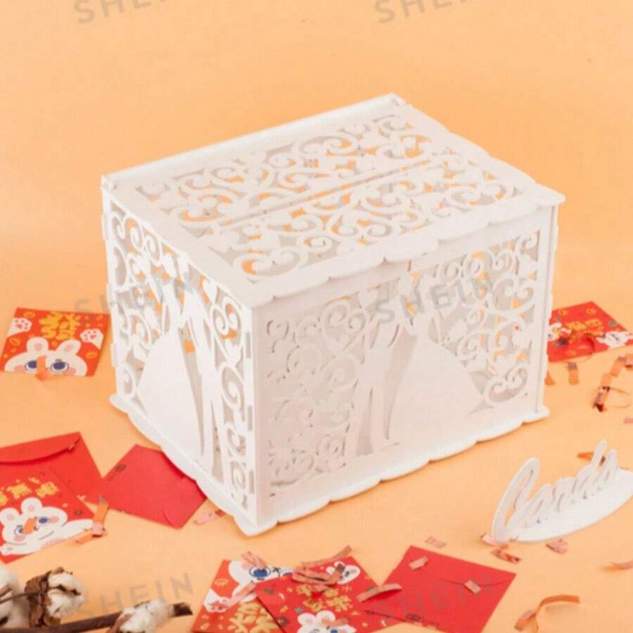 1 buah Kotak Kartu Pernikahan, Kotak Hadiah Desain Berongga Unik, Kotak Amplop Surat dengan Kunci dan Slot, Kotak Kayu Berongga DIY untuk Resepsi Pernikahan, Ulang Tahun Pernikahan, Pesta Ulang Tahun - 1 YEAR - View 1