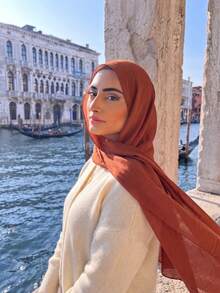 1 st lång arabisk huvudduk i bomull, enfärgad, solskyddssjal, lämplig för moské, modest hijab - Karamell 32# - Visa 2