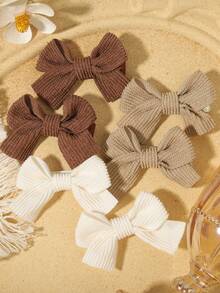 1/4/6pcs Vintage Ribbed Bow Hair Clips Classic French Fabric Bow Hair Clips, Autumn/Winter Women's Hair Accessories Gift, Suitable For Daily Wear - Multicolor - View 4