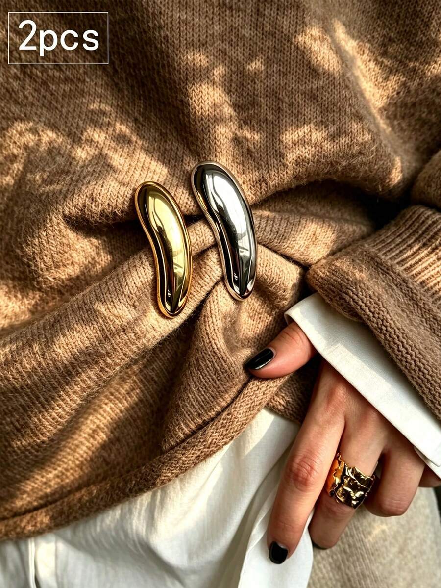 2/1pc Minimalist Metal Brooch Set, Multi-Functional Lapel Pin, Polished Scarf Clip And T-Shirt Clip, Fashionable Belt Buckle, Suitable For Dresses, Coats And Other Clothing Accessories