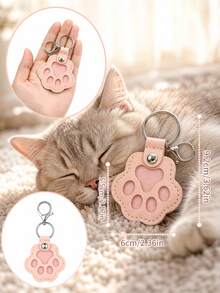 Multi-Color Hollow Cat Paw Shaped Key Ring, Handmade Felt Lined Pet Fur Storage Keychain, Year Round Pet Owner Souvenir Accessory - Multicolor - View 6