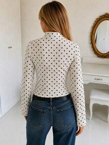 Women's Fall Winter New Chinese Polka Dot Long Sleeve Stand Collar Frog Buttons Waist Slimming Cropped, Suitable For Daily Wear Party Street Outfit - Apricot - View 9