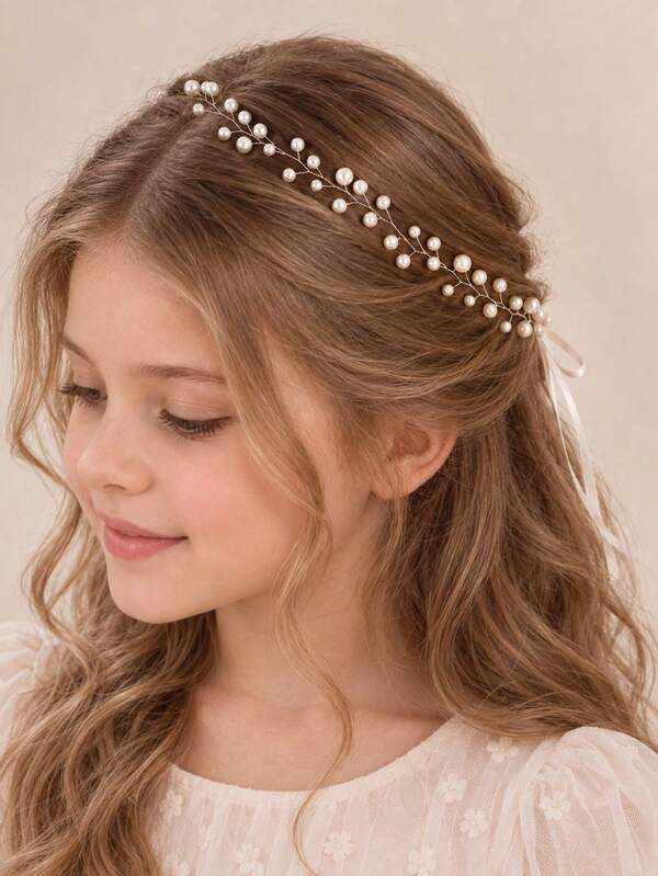 1 Peça Tiara de Cabelo Elegante Feita à Mão com Fio de Cobre Trançado e Pérola Falsa para Meninas, Uso Diário, Escola, Festa de Aniversário, Apresentação & Fotos