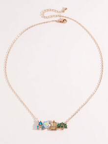 1pc Fashionable New Ins Style Cute Sweet Rhinestone Inlaid Amusement Park Pendant Necklace, Exquisite Elegant Versatile Simple Casual Jewelry For Women, Suitable For Daily Wear, Parties And Dates - Rose Gold - View 6