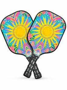 Complete Fiberglass Pickleball Racket Set,Sun Floral Design 2 Paddles+4 Balls+2 Overgrips+Carrying Bag,Light‑Weight Pickleball Equipment For Outdoor Recreation - Multicolor - View 6