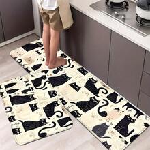 Cat Pattern Kitchen Mat: Non-Slip Durable Bathroom Mat, Comfortable Standing Running Carpet, Suitable For Kitchen, Home, Office, Sink, Laundry Room, Bathroom, Spring Decor, Available In Multiple Size Options - Multicolor - View 1