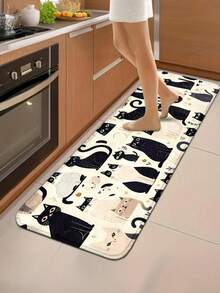 Cat Pattern Kitchen Mat: Non-Slip Durable Bathroom Mat, Comfortable Standing Running Carpet, Suitable For Kitchen, Home, Office, Sink, Laundry Room, Bathroom, Spring Decor, Available In Multiple Size Options - Multicolor - View 2