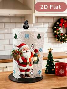 2D FLAT Christmas Decorative Paper Towel Holder (No Power Light) - Desktop Tabletop Roll Holder With Display And Storage Function, Fun Lantern Santa Claus Design, Suitable For Kitchen, Bathroom, Living Room And Dining Room, Decorative Ornament To Create Warm Christmas Atmosphere - Multicolor - View 6
