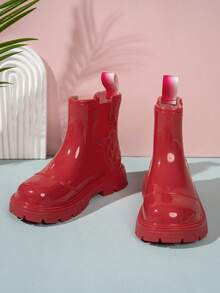 Girls' Colorful Short Rain Boots, Glossy Non-Slip Waterproof Outdoor Rain Shoes - Red - View 5