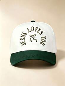 1PC Color Block Curved Brim Baseball Cap, JESUS LOVES YOU & Bow Embroidery Adjustable Unisex Hat For Daily, Street, Party & Travel - Multicolor - View 4