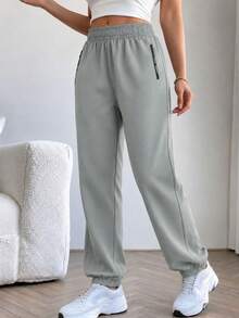 1pc Teen Girls' Versatile Casual Solid Color Sports Outdoor Pants, Spring/Autumn (Actual Size Runs Small, Recommend Ordering One Size Up Based On The Image) - Light Grey - View 1