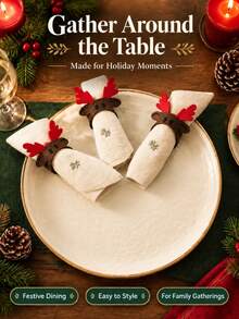 1/4pcs Christmas Reindeer Shaped Wooden Napkin Rings, Brown Tableware Buckles, Christmas Reindeer Design, Suitable For Christmas, Halloween, New Year, Wedding And Various Holiday Party Table Decoration - Rust Brown - View 5