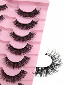 7 Pairs Faux Mink Strip Lashes Natural Look Fluffy 3D Volume Cross Wispy Soft Eyelashes For Party & Travel Makeup - Black - View 6