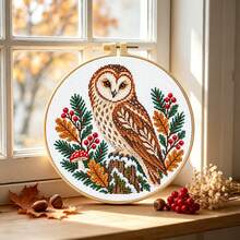 5 Sets Nordic Forest Animal Cross Stitch Full Material Kit Including Embroidery Hoop 11CT Small Fox/Deer/Hedgehog/Owl/Squirrel Printed Pattern Handmade DIY Gift For Best Friend Bedroom Living Room Decor Simple For Beginners - Multicolor - View 7