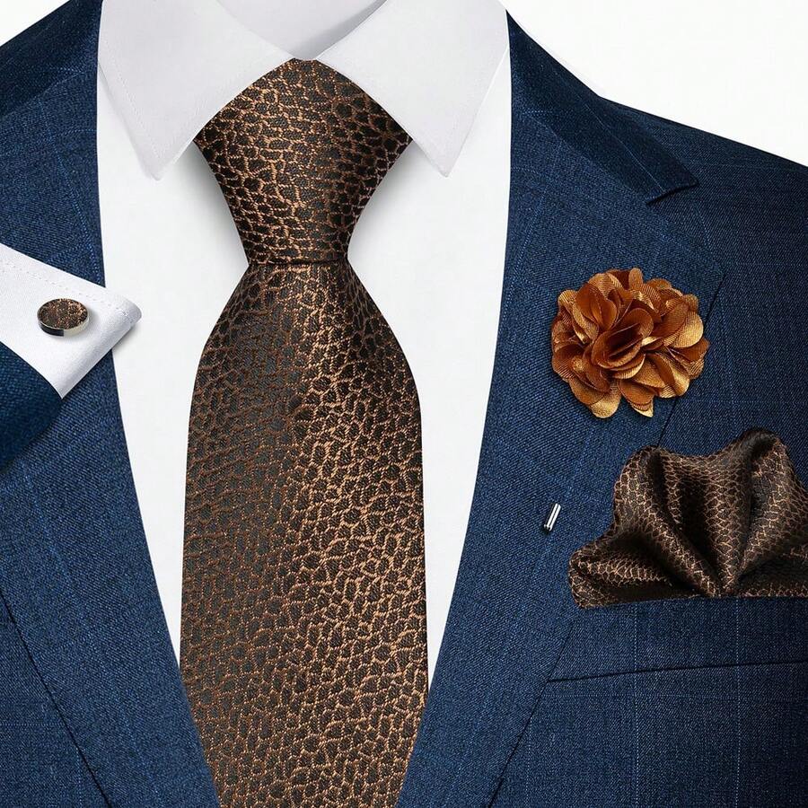 AlanKing Classic Men's Striped Tie, Pocket Square, Cufflinks & Lapel Pin 4-Piece Set, Suitable For Business, Work And Casual Holiday Wear - Multicolor - View 1
