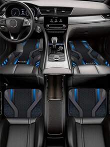 4pcs Blue And Black Tech Style Printed Car Floor Mats, Universal Automotive Interior Mats, Durable, Suitable For Various Sedan And SUV Models, Car Decorative Mats, Wear-Resistant And Anti-Slip, Automotive-Specific Floor Mats, Ideal Choice - A - View 4