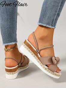 Foot Flair 女款棕色楔形厚底露趾涼鞋，波希米亞風，百搭，大尺碼，適合夏季海灘度假 - 摩卡棕 - 查看 5
