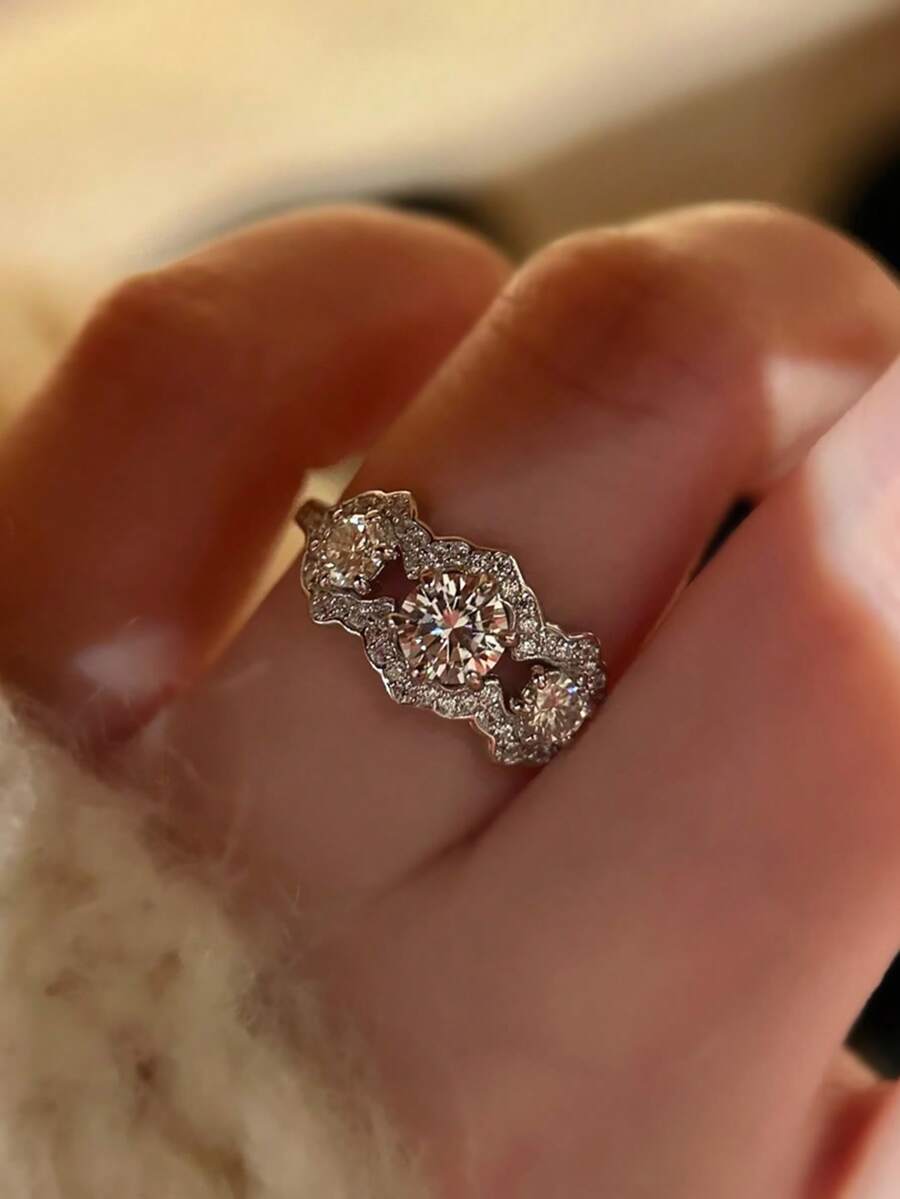 1pc Elegant Cubic Zirconia Ring For Women, Wedding Engagement Party Jewelry, Valentine's Day Gift - 1# - View 1