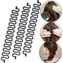 4Pcs French Braid Tool Hair Styling Clip For Women,No Crease Wave Hair Braiding Maker,Easy DIY Hair Braiding Tool,Quick Hairstyle Helper For Long Hair - Black - View 4
