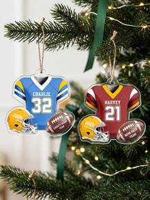 1pc Personalized Text Football Player Christmas Ornament, Football Player Gift, Football Fan Gift, Football Gift, Team Christmas Gifts - Multicolor - View 3
