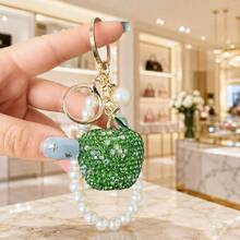 1pc Minimalist Fashion Rhinestone Apple Keychain With Pearl Pendant Phone Bag Charm, Suitable For Girls Christmas - Multicolor - View 13