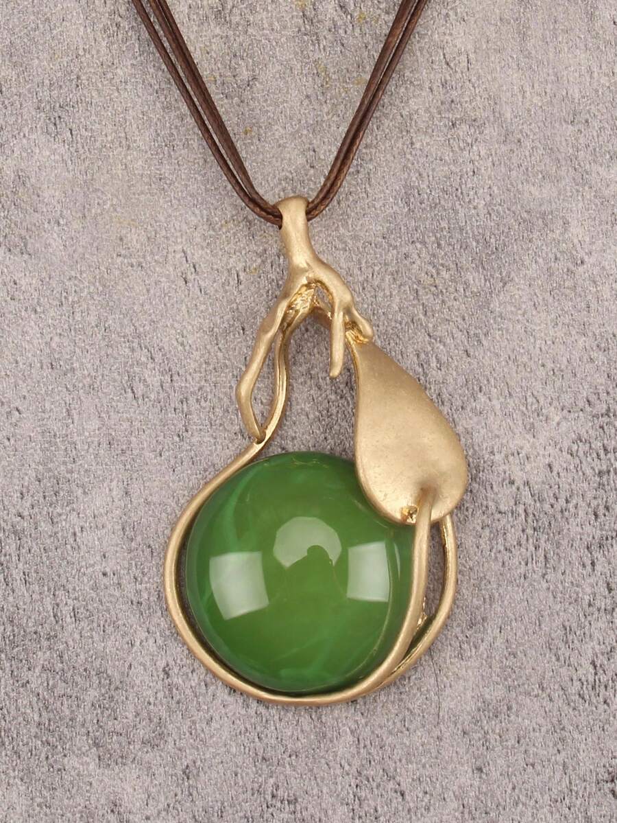 1 buah Kalung Batu Resin Bulat dengan Hiasan Ranting dan Daun Kreatif, Perhiasan Gaya Bohemian, Aksesori Hadiah Natal & Halloween, Cocok untuk Pemakaian Sehari-hari & Kencan, Hadiah untuk Pasangan - tali lilin - View 1