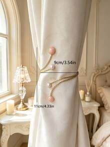 2pcs French Style Pink Pearl Alloy Curtain Tiebacks, Bendable Spring Curtain Clips, Bedroom Curtain Soft Decor Tie-Backs - 2pcs - View 3