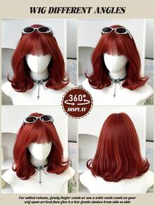 7JHH WIGS 14 Inch Red Short Bob Curly Wigs For Women Soft Silky Heat-Resistant Synthetic Fiber Wigs ForDaily Or School, Use, Perfect For Holidays Music Festivals Celebrations, Sakura Celebration,Graduation Gift & Gift For Friend' S Wig Accessory - Multicolor - View 5