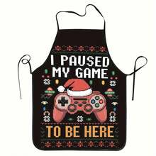1pc Kitchen Apron, Black Pixel Game Controller Fun Text Print Household Apron For Cooking Baking Themed Dinner Gathering - Multicolor - View 1