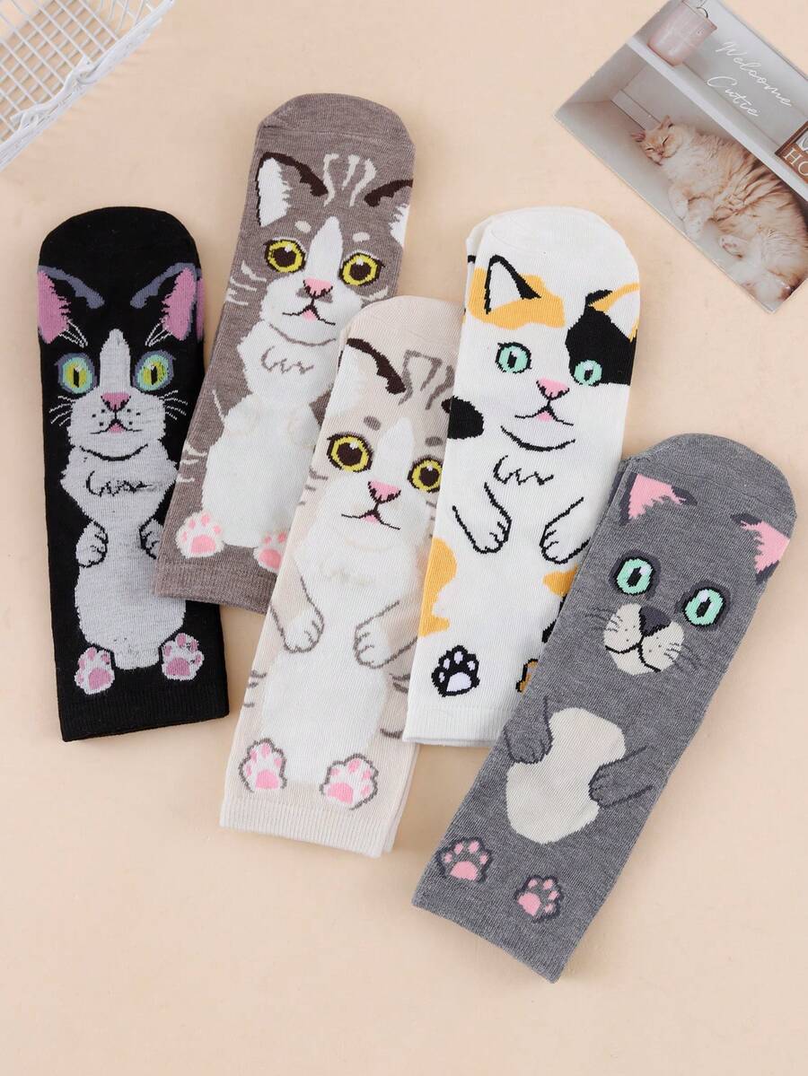 1/3/5 Pairs Women's Cute Fun 3D Cartoon Street Style Comfortable Breathable Mid-Calf Socks - Multicolor - View 1
