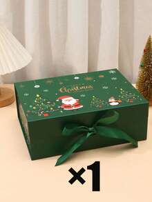 Large Christmas Gift Box With Bow, Red And Green Santa Claus Pattern Design, Suitable For Christmas, Home Decor, Christmas Gifts, Gift Wrapping And Holiday Decoration - One Size Fits All - View 12