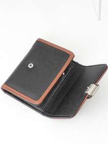 Women's Short Trifold Colorblock Slim Wallet, PU Soft Multifunctional Student Wallet With Large Capacity Card Holder, Compact And Lightweight, Suitable As Holiday Gift - Multicolor - View 6