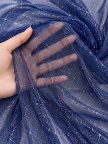 Navy Blue & Gold Glitter Diamond Grid Tulle Lace Fabric, Translucent Shiny Mesh Cloth, Suitable For Evening Gowns, Wedding Veils, Party Outfits, Photo Backdrop Curtains And Handmade Sewing Projects - Multicolor - View 5